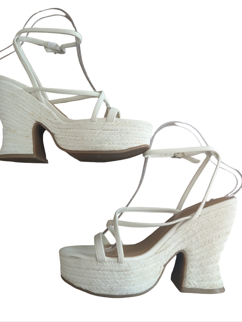 Marc Fisher Fetch Ivory Strappy Platform Espadrille Sandal Size 7.5